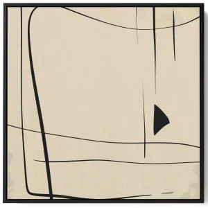 Square Canvas Wall Art Stretched Over Wooden Frame with Black Floating Frame and Scandinavian Abstract Brown Painting