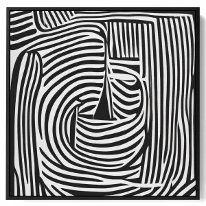 Square Canvas Wall Art Stretched Over Wooden Frame with Black Floating Frame and Sea Waves Abstract Painting
