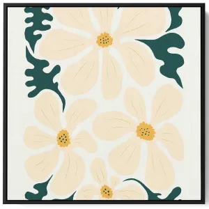 Square Canvas Wall Art Stretched Over Wooden Frame with Black Floating Frame and Trendy Abstract Floral Painting
