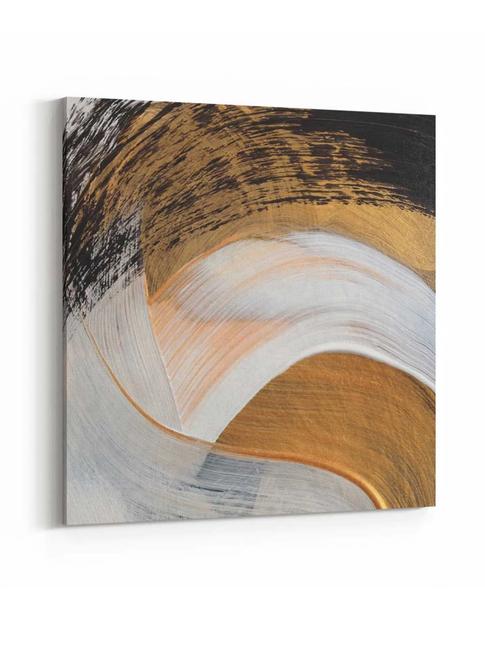 Square Canvas Wall Art Stretched Over Wooden Frame with Gold Floating Frame and Beautiful Country House Painting