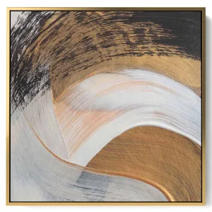 Square Canvas Wall Art Stretched Over Wooden Frame with Gold Floating Frame and Beautiful Country House Painting