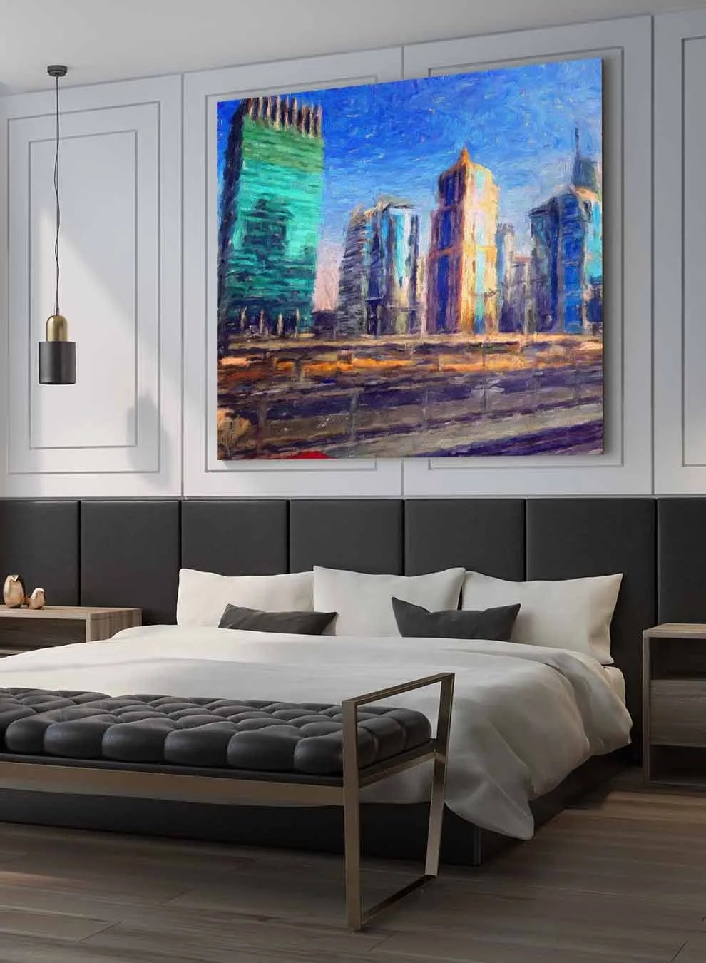 Square Canvas Wall Art Stretched Over Wooden Frame with Gold Floating Frame and Boat Oil Painting