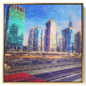 Square Canvas Wall Art Stretched Over Wooden Frame with Gold Floating Frame and Boat Oil Painting