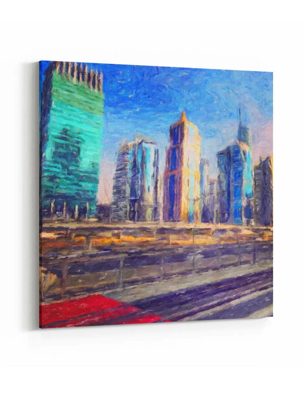 Square Canvas Wall Art Stretched Over Wooden Frame with Gold Floating Frame and Boat Oil Painting