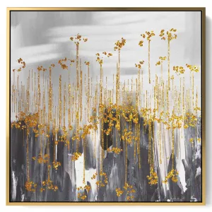 Square Canvas Wall Art Stretched Over Wooden Frame with Gold Floating Frame and Camels Crossing The Desert Painting