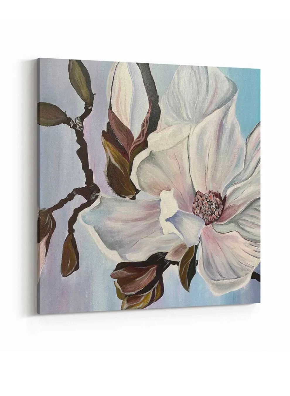 Square Canvas Wall Art Stretched Over Wooden Frame with Gold Floating Frame and Golden Woods Abstract Painting