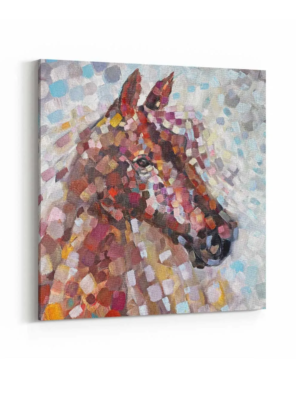 Square Canvas Wall Art Stretched Over Wooden Frame with Gold Floating Frame and Golden Woods Abstract Painting