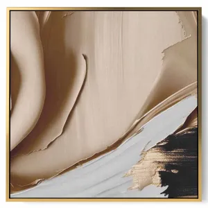 Square Canvas Wall Art Stretched Over Wooden Frame with Gold Floating Frame and Horse Oil Painting
