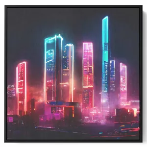 Square Canvas Wall Art Stretched Over Wooden Frame with Gold Floating Frame and New York City Painting