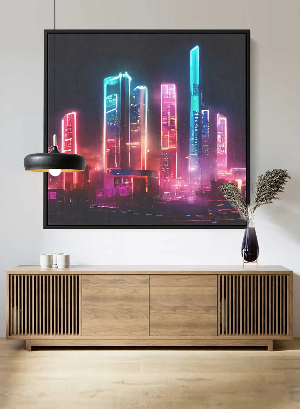 Square Canvas Wall Art Stretched Over Wooden Frame with Gold Floating Frame and New York City Painting