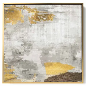 Square Canvas Wall Art Stretched Over Wooden Frame with Gold Floating Frame and Texture Oil Painting
