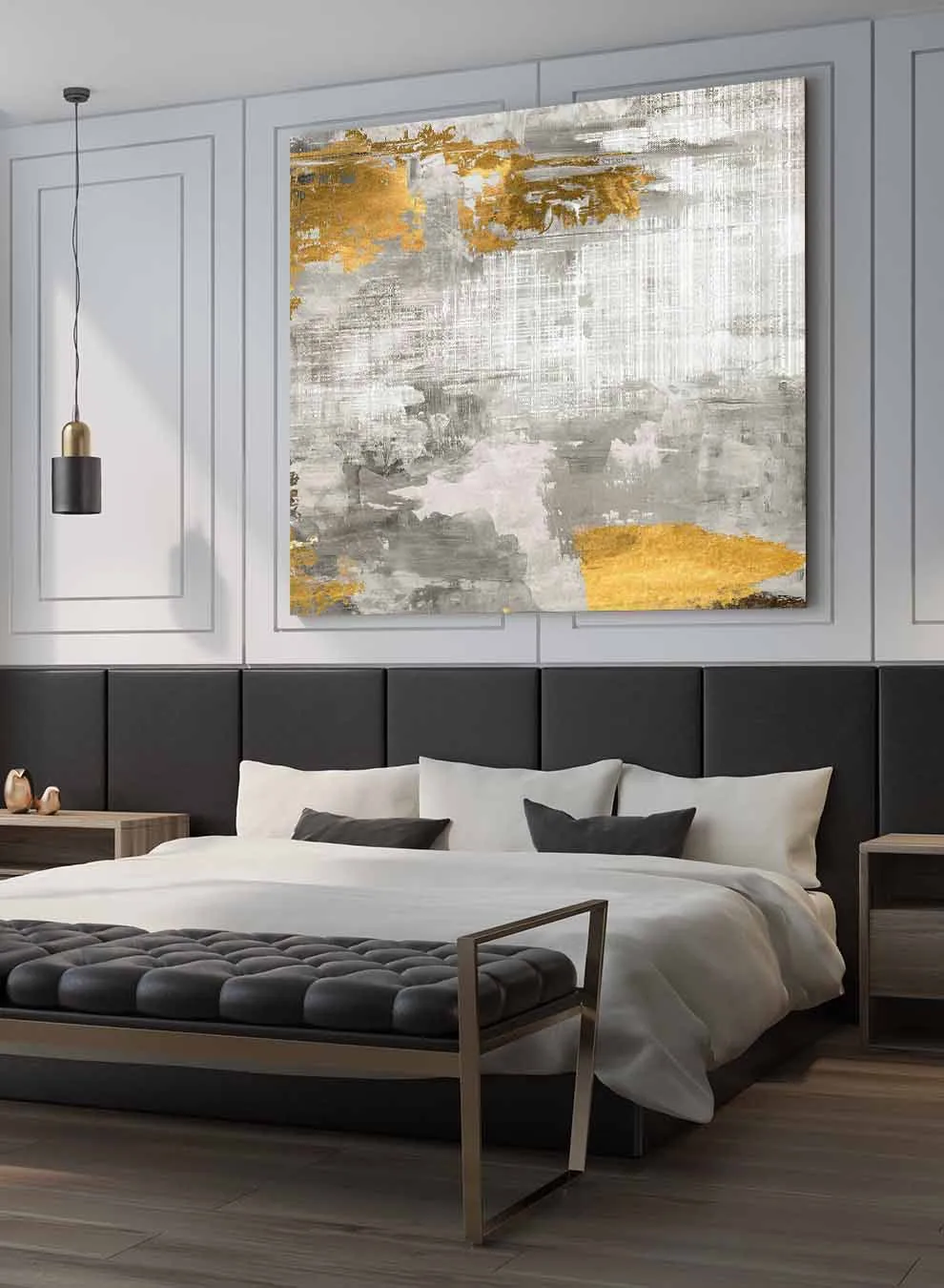 Square Canvas Wall Art Stretched Over Wooden Frame with Gold Floating Frame and Texture Oil Painting
