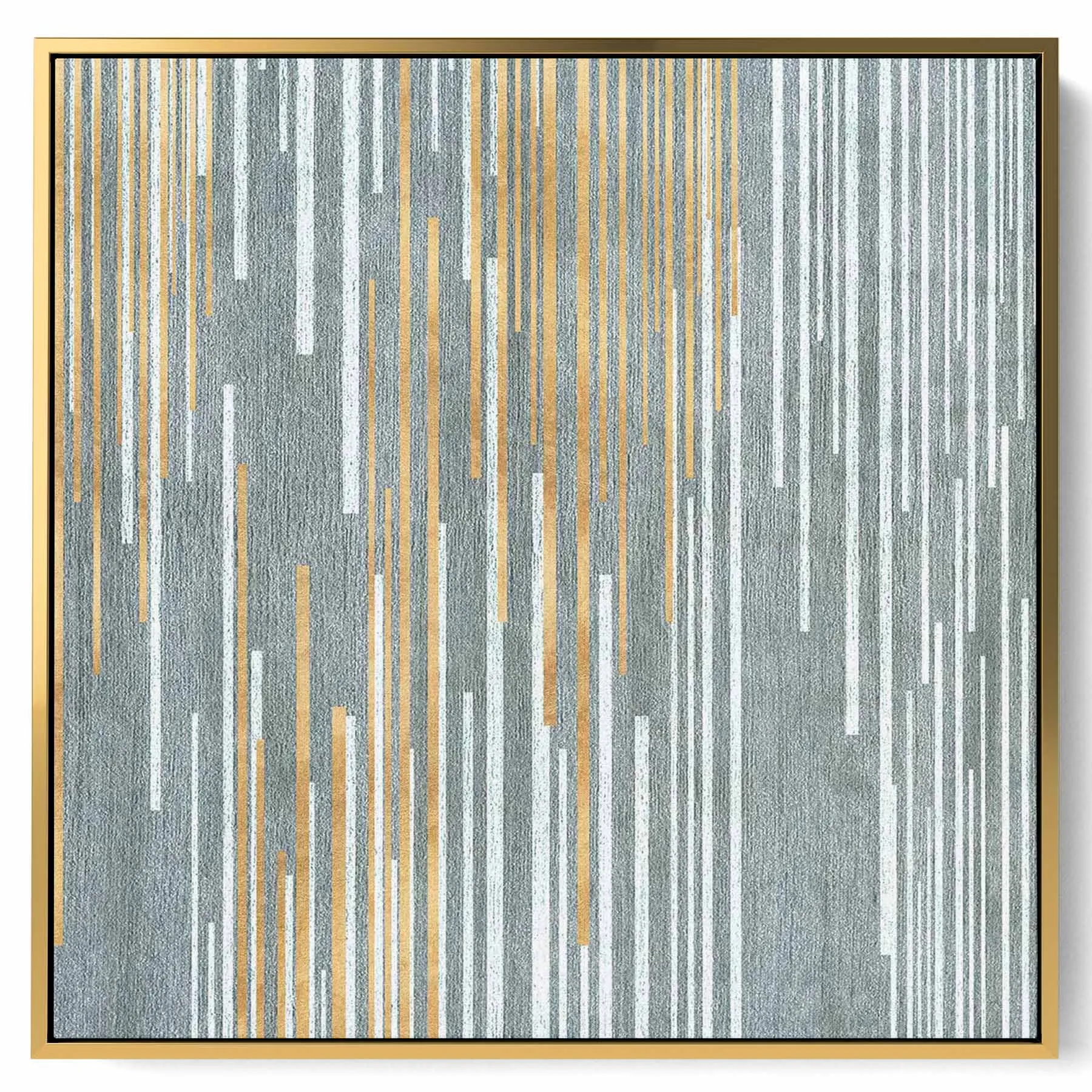 Square Canvas Wall Art Stretched Over Wooden Frame with Gold Floating Frame and Wild Horse Abstract Painting