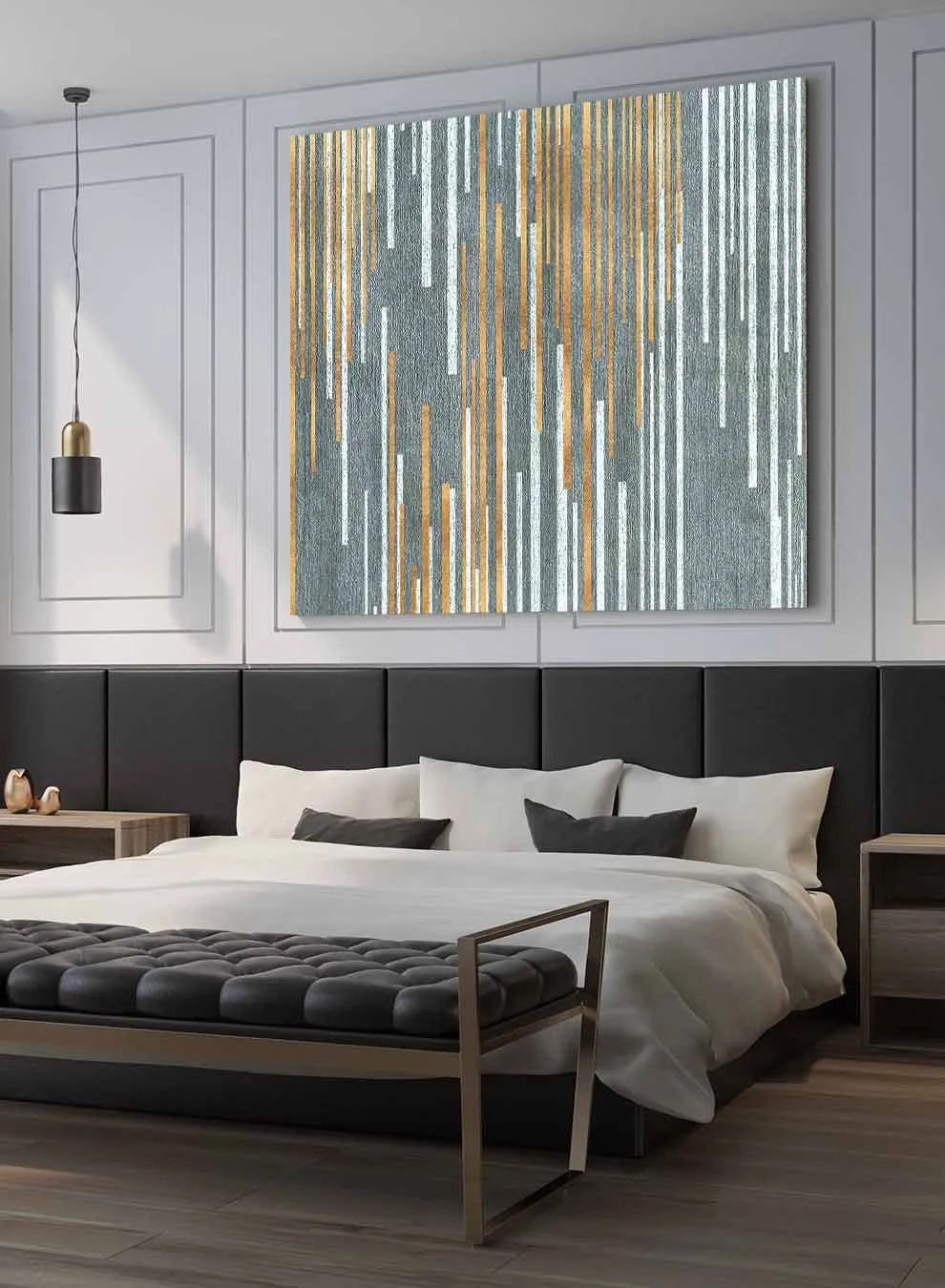 Square Canvas Wall Art Stretched Over Wooden Frame with Gold Floating Frame and Wild Horse Abstract Painting