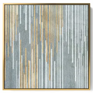 Square Canvas Wall Art Stretched Over Wooden Frame with Gold Floating Frame and Wild Horse Abstract Painting