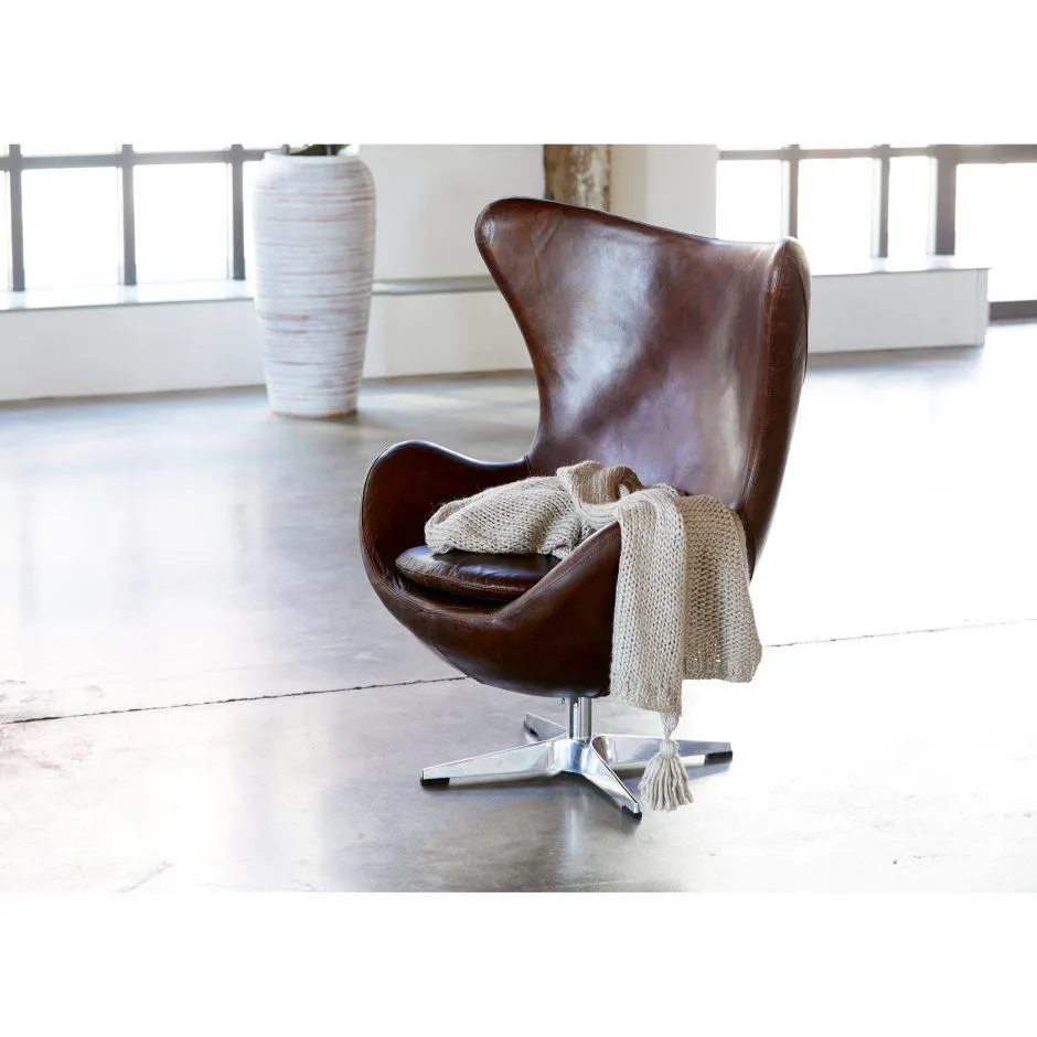 St Anne Swivel Club Chair Dark Brown Leather