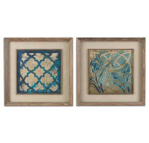Stained Glass Indigo Framed Prints, S/2