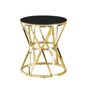 STAINLESS STEEL ACCENT TABLE,GOLD/BLACK GLASS