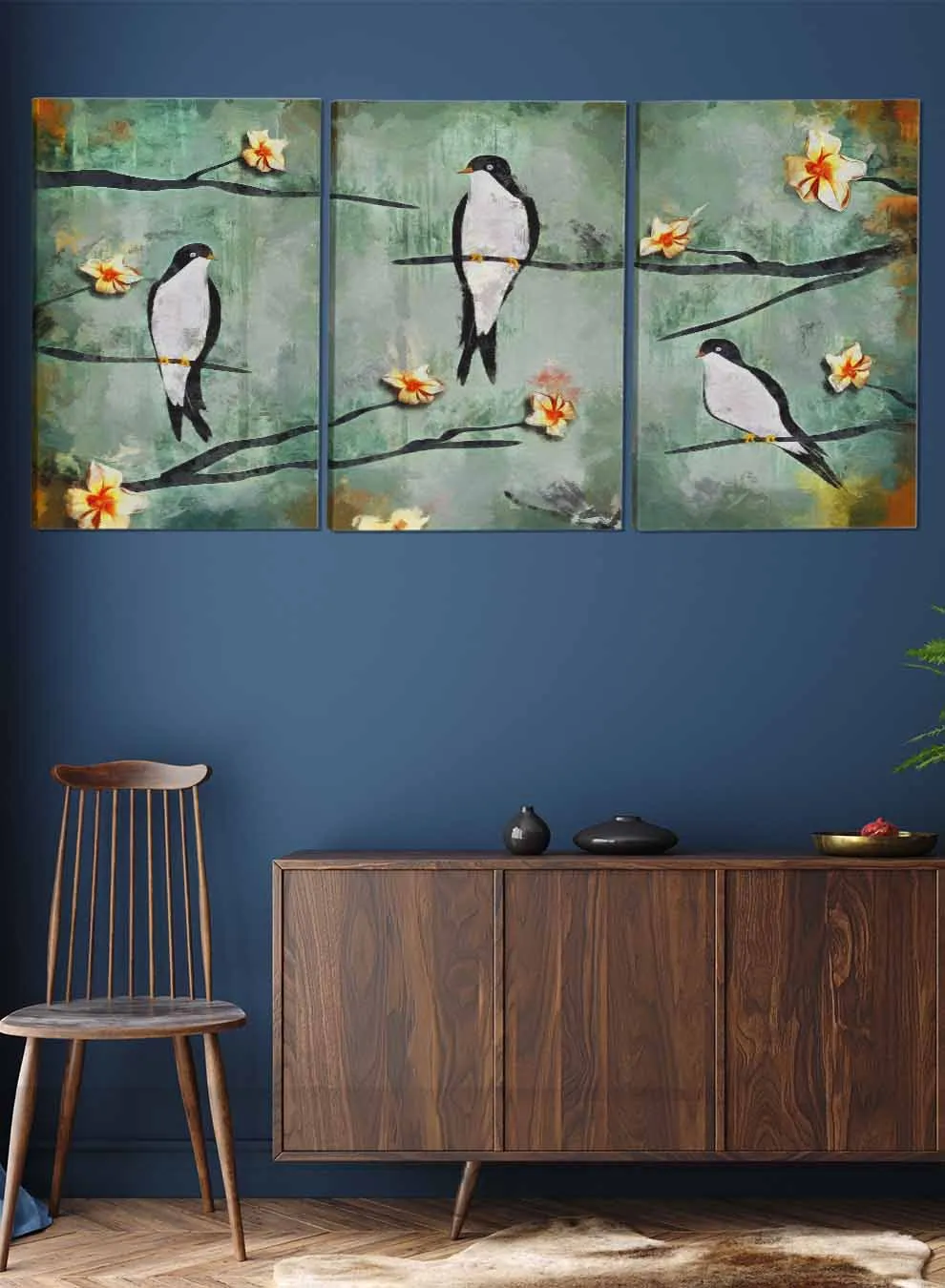 Swallow With Flowers Paintings(set of 3)