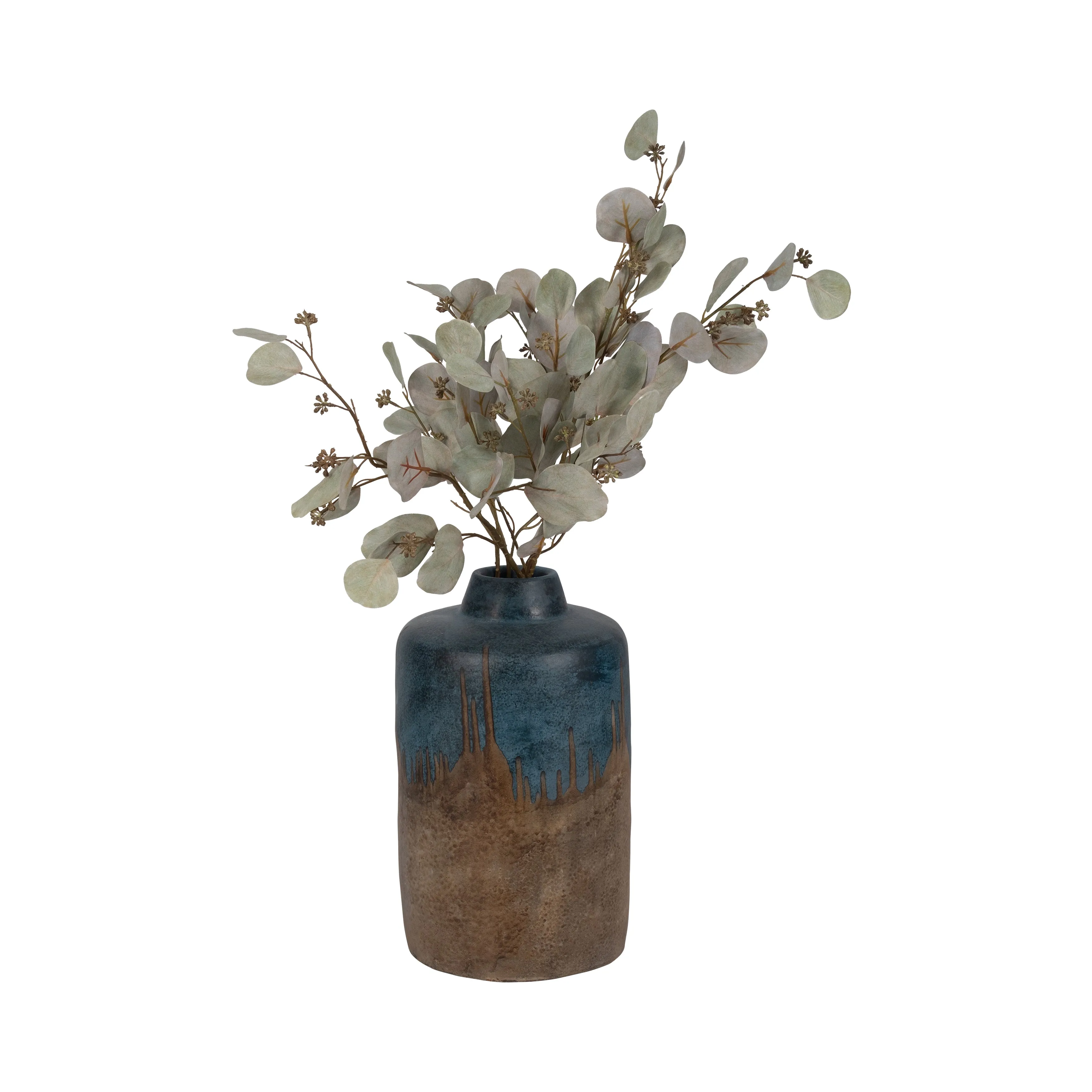 TERRACOTTA, 14"H 2-TONE VASE, BLUE/IVORY