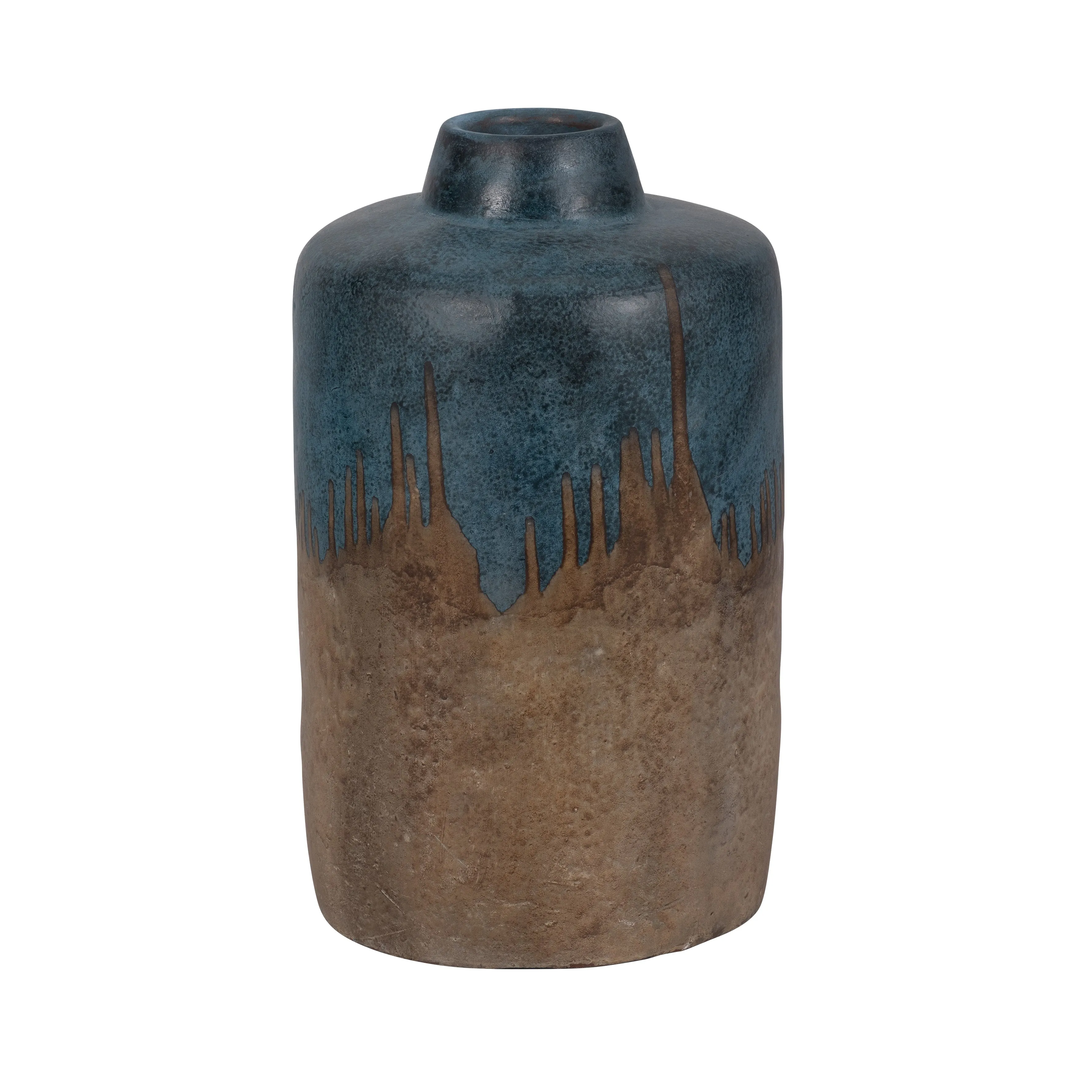 TERRACOTTA, 14"H 2-TONE VASE, BLUE/IVORY