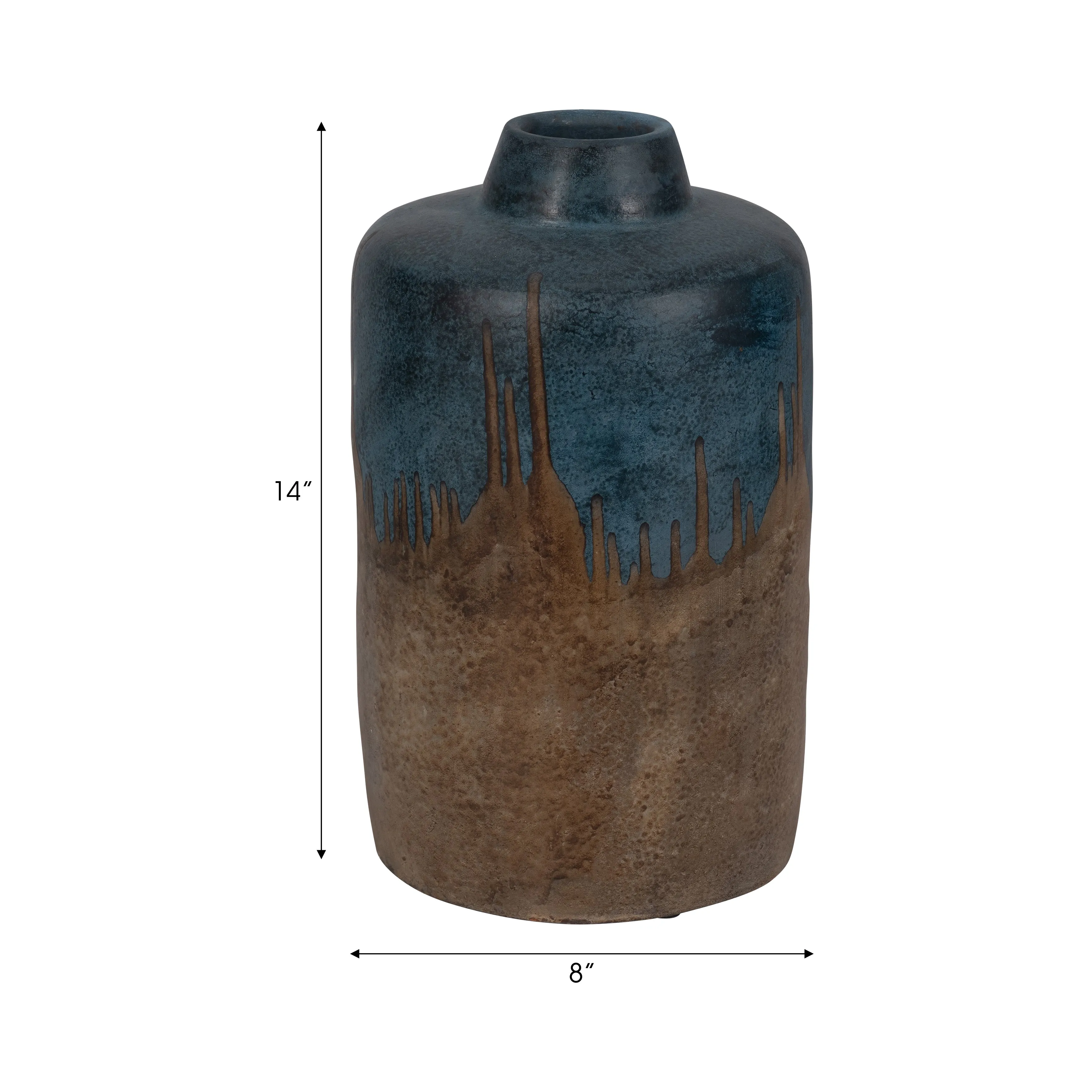 TERRACOTTA, 14"H 2-TONE VASE, BLUE/IVORY