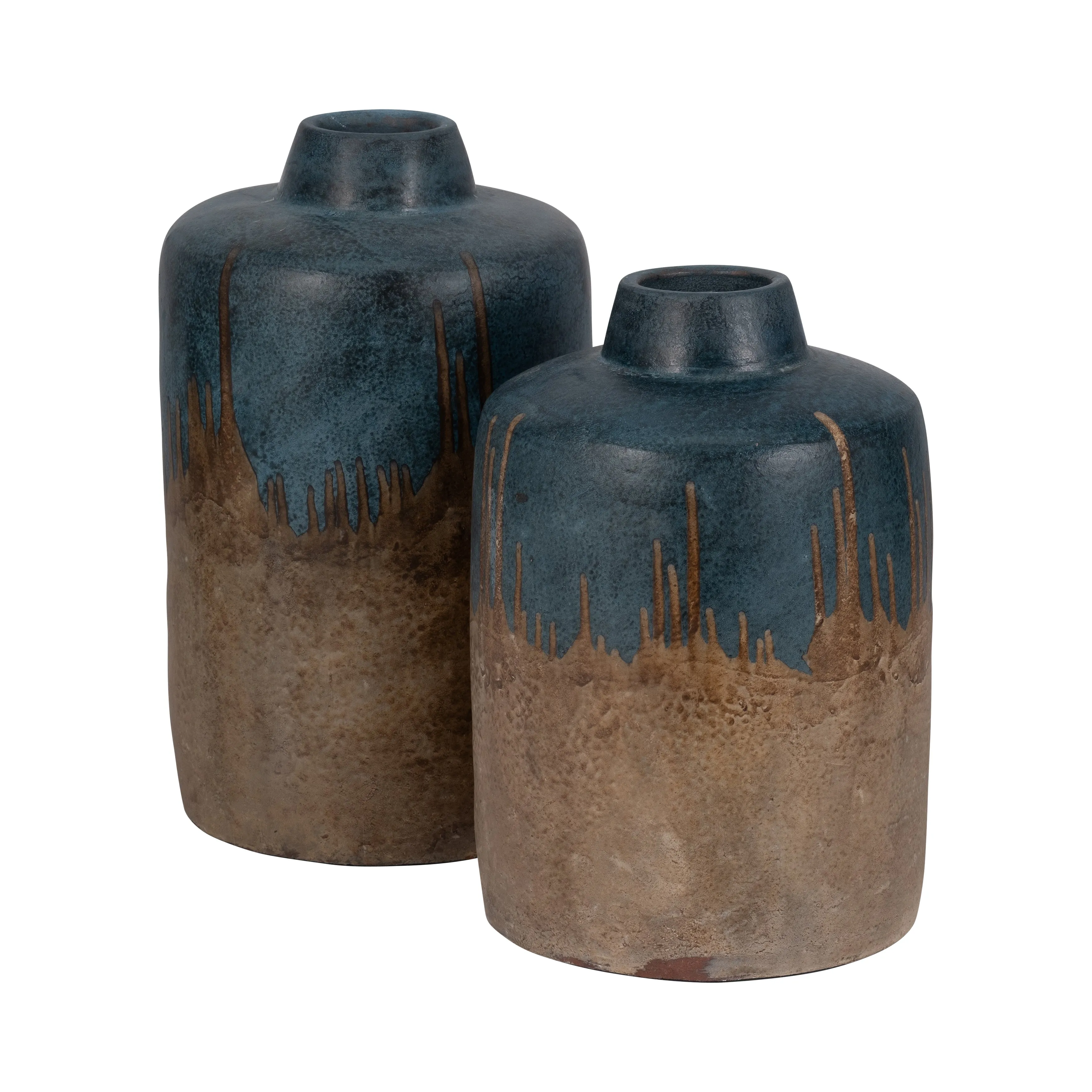 TERRACOTTA, 14"H 2-TONE VASE, BLUE/IVORY