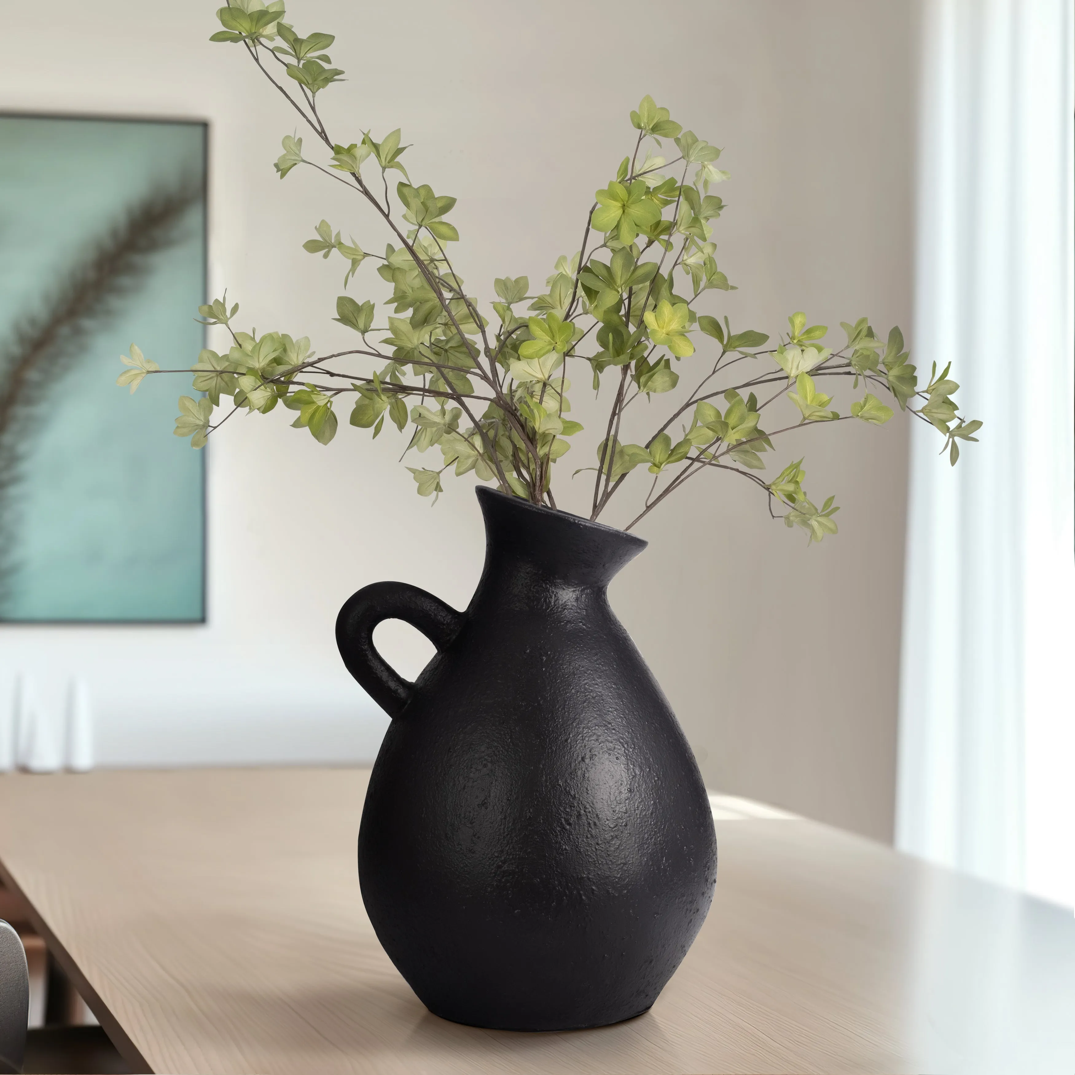 TERRACOTTA, 19" ORGANIC JUG WITH HANDLE, BLACK