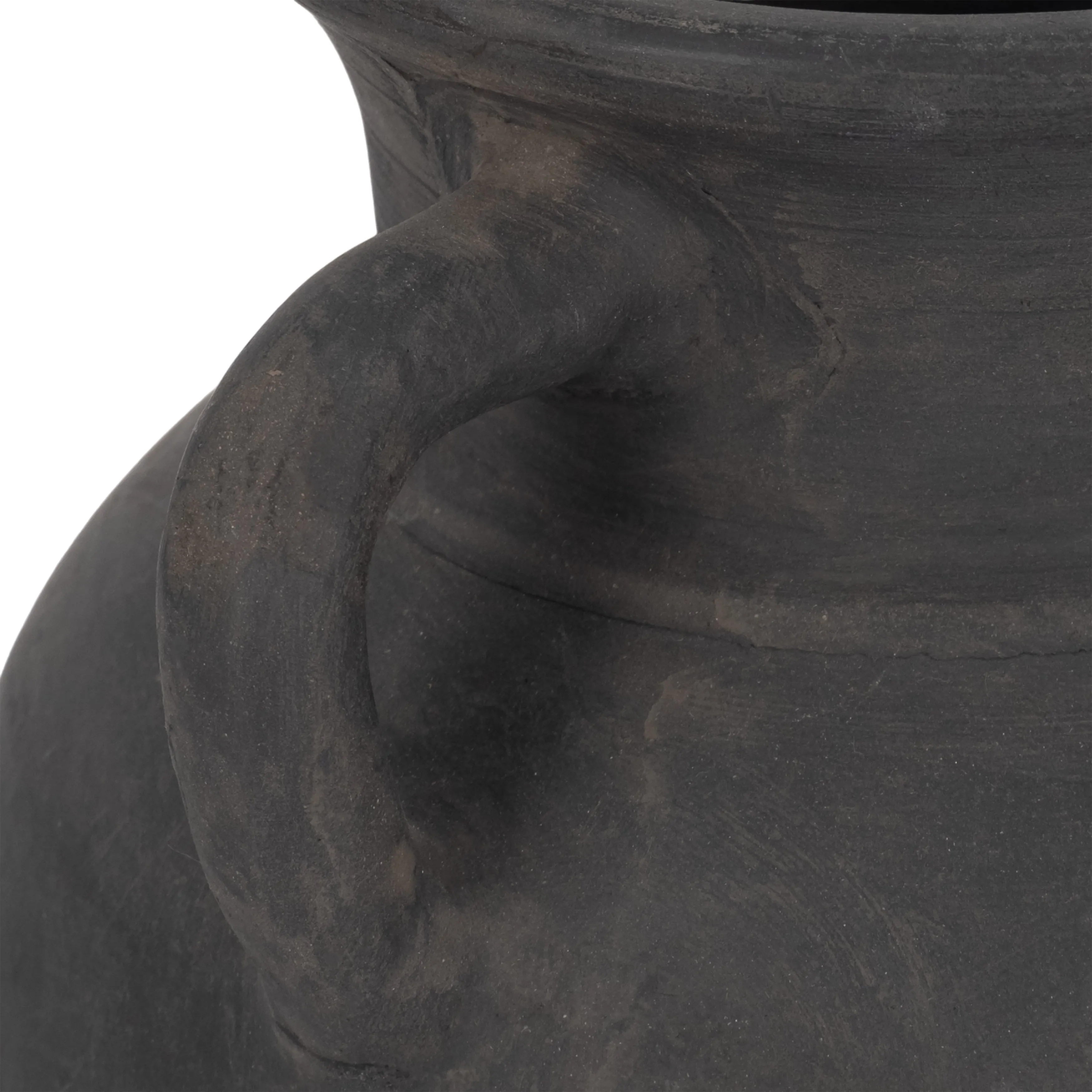 TERRACOTTA, 9" VASE WITH HANDLES, BLACK