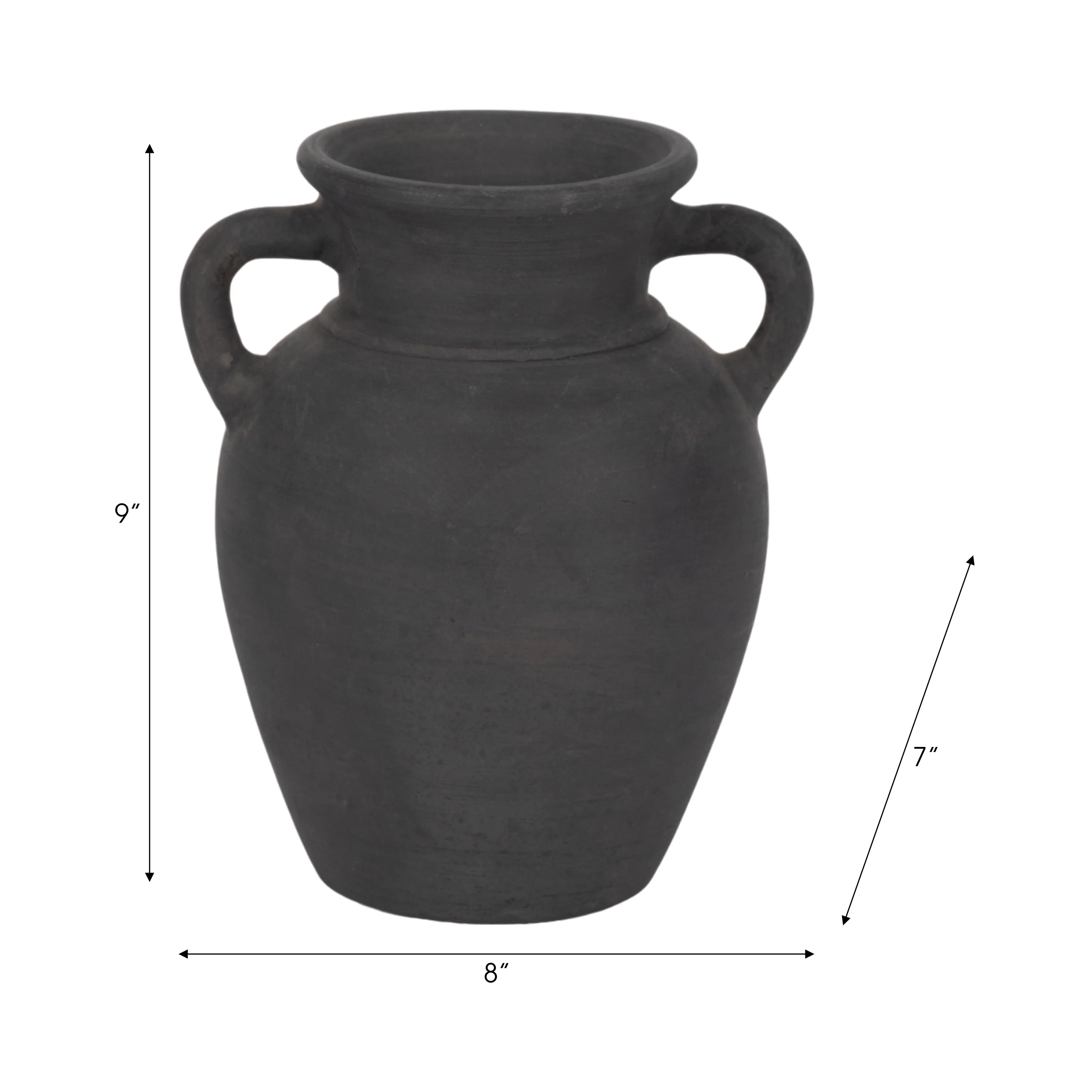 TERRACOTTA, 9" VASE WITH HANDLES, BLACK