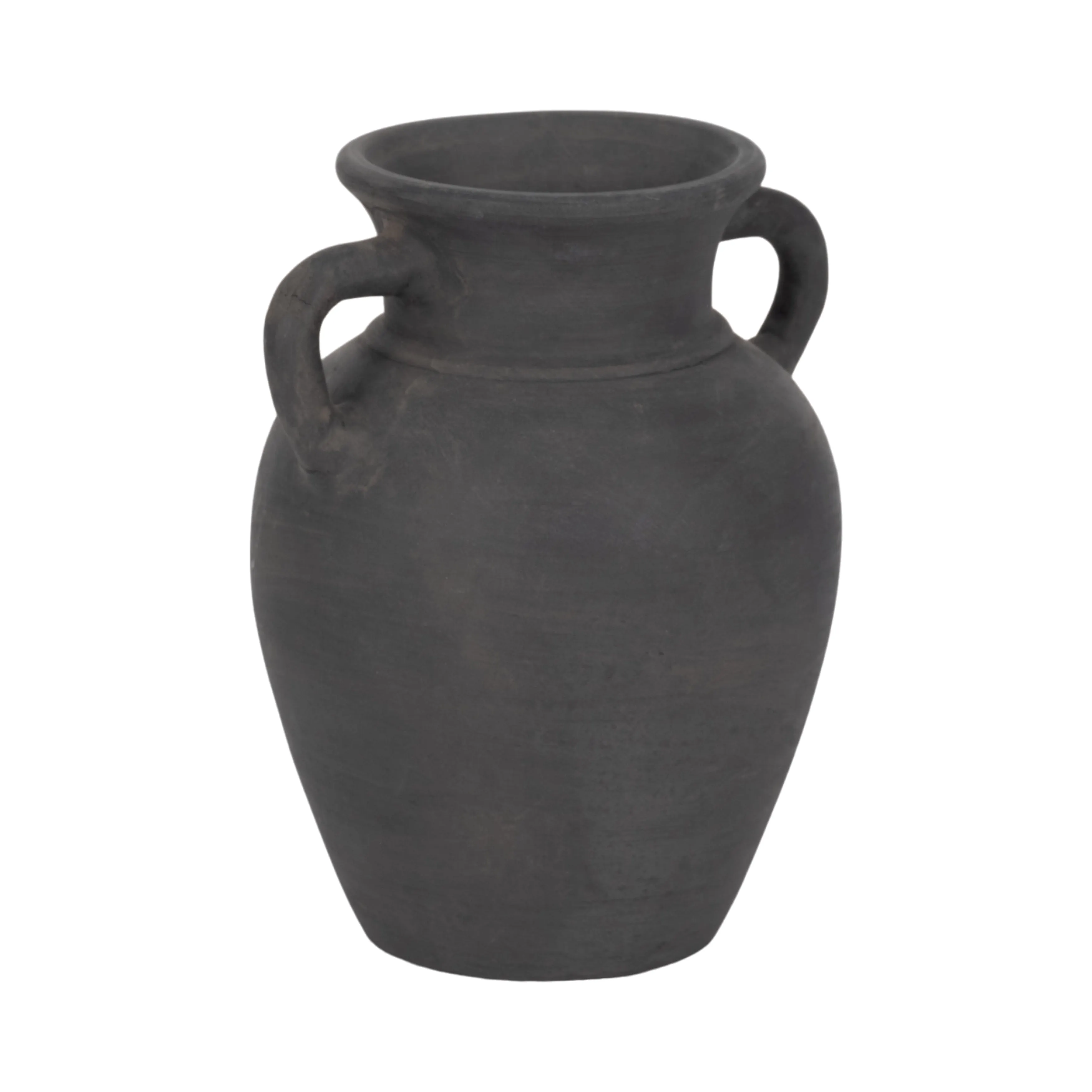 TERRACOTTA, 9" VASE WITH HANDLES, BLACK