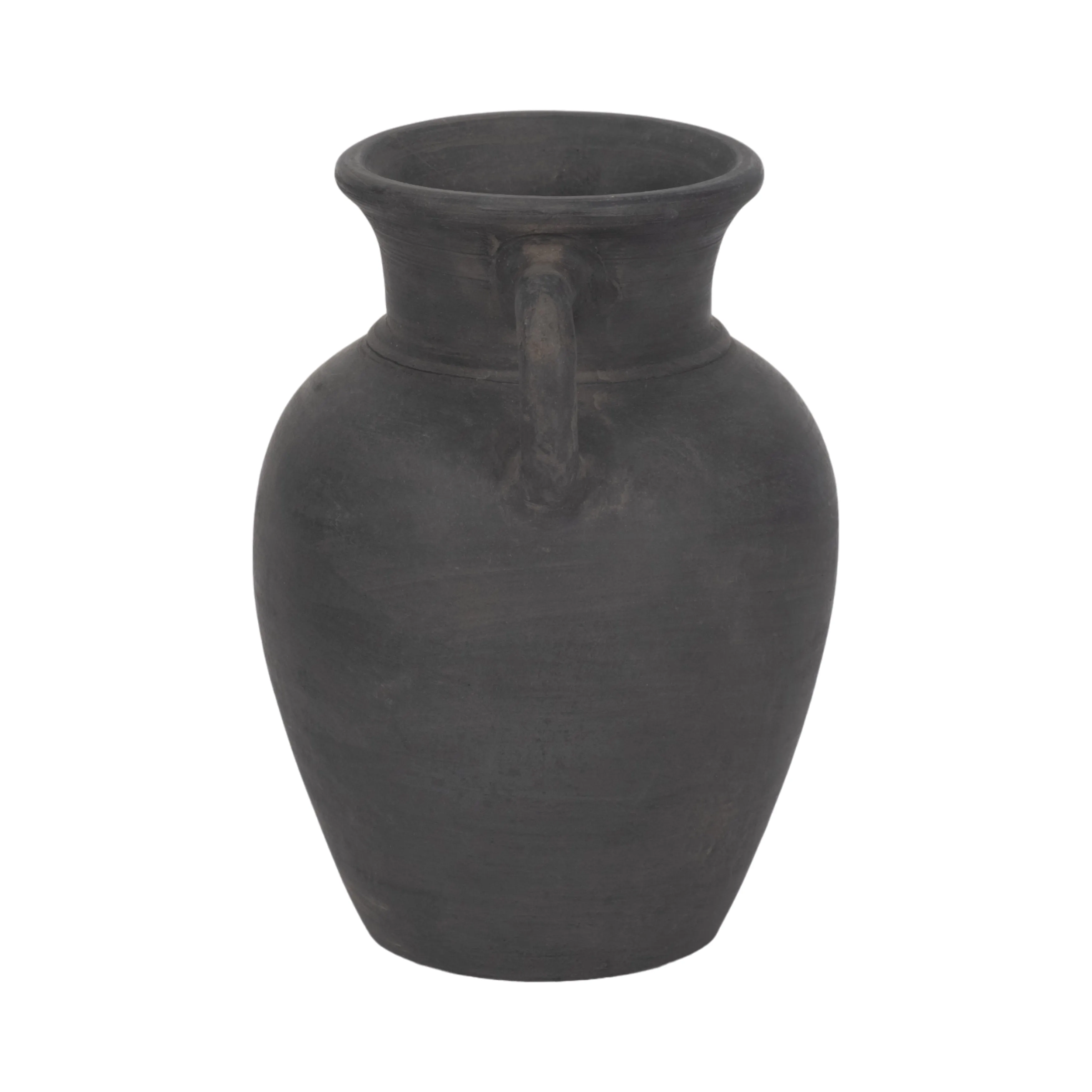 TERRACOTTA, 9" VASE WITH HANDLES, BLACK