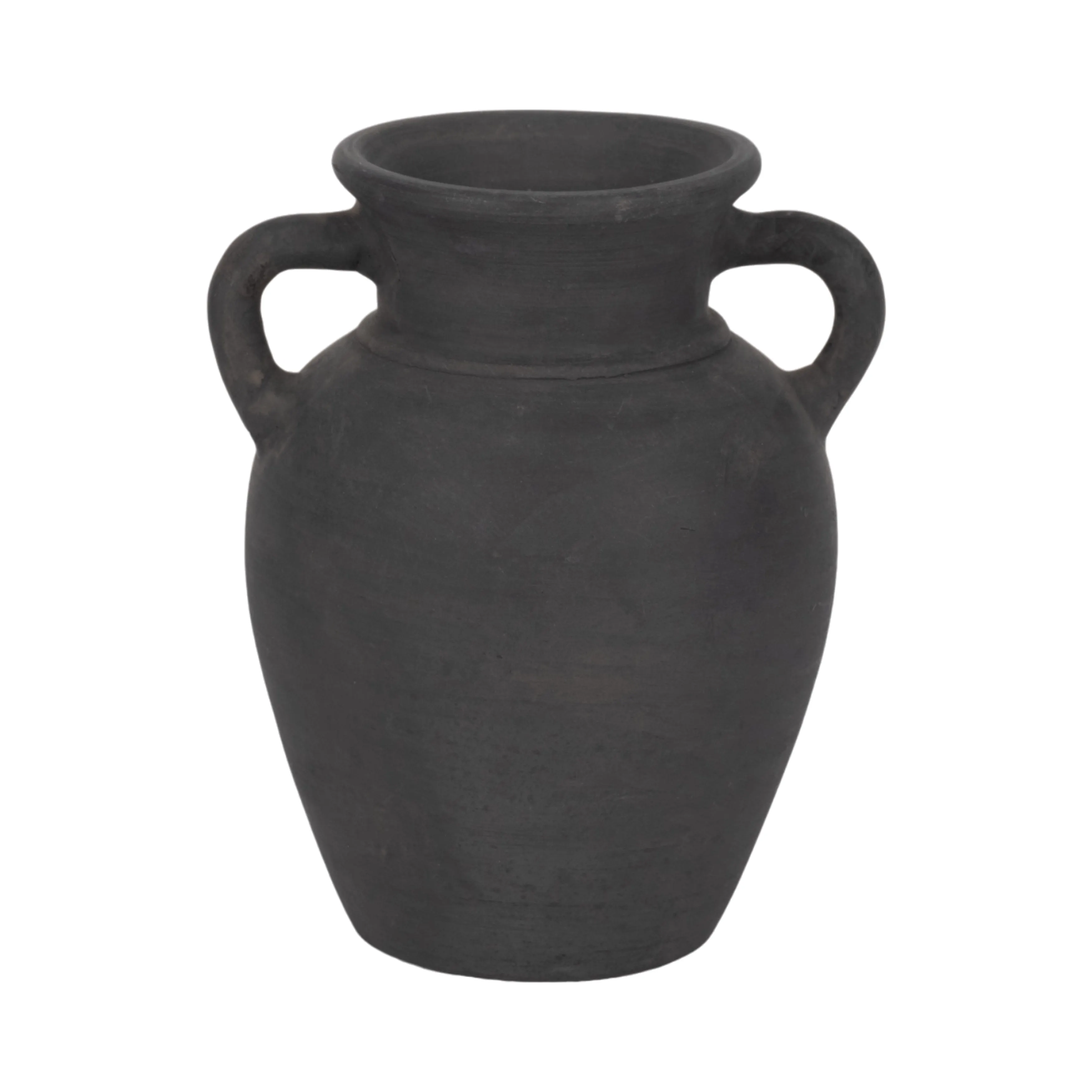 TERRACOTTA, 9" VASE WITH HANDLES, BLACK