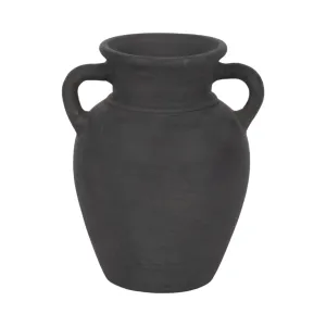 TERRACOTTA, 9" VASE WITH HANDLES, BLACK