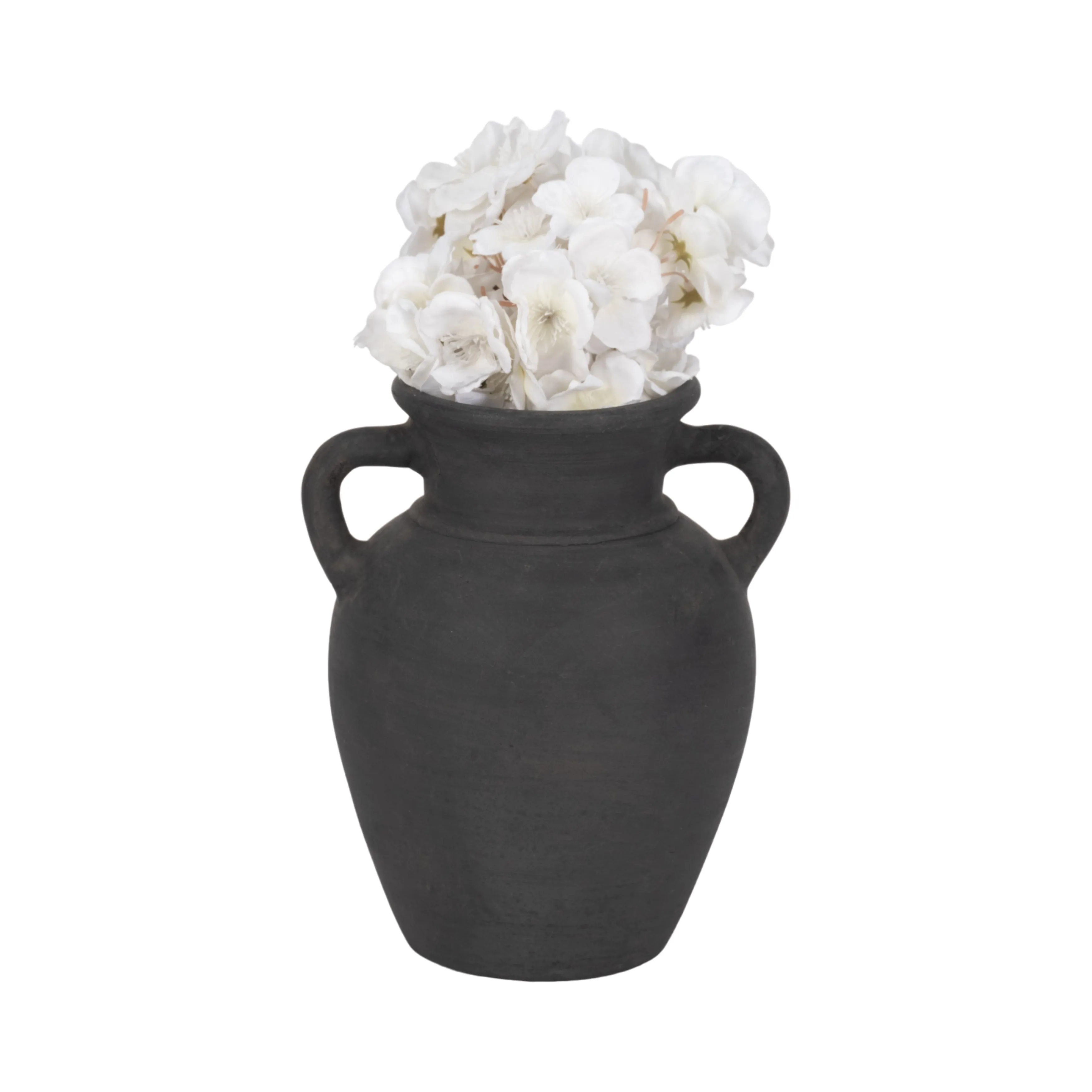 TERRACOTTA, 9" VASE WITH HANDLES, BLACK