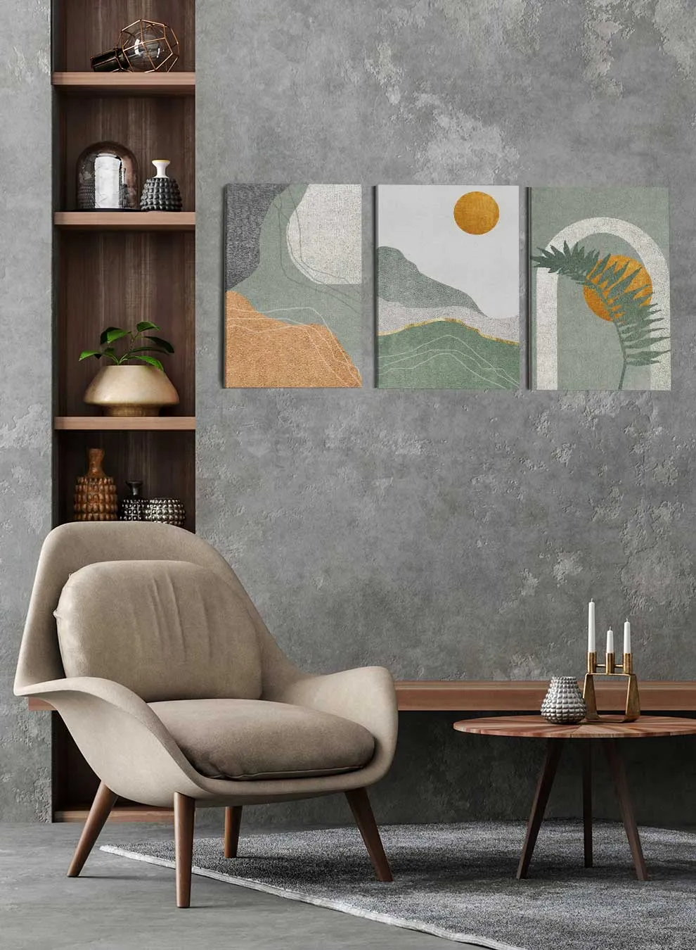 Tree and Moon Paintings(set of 3)