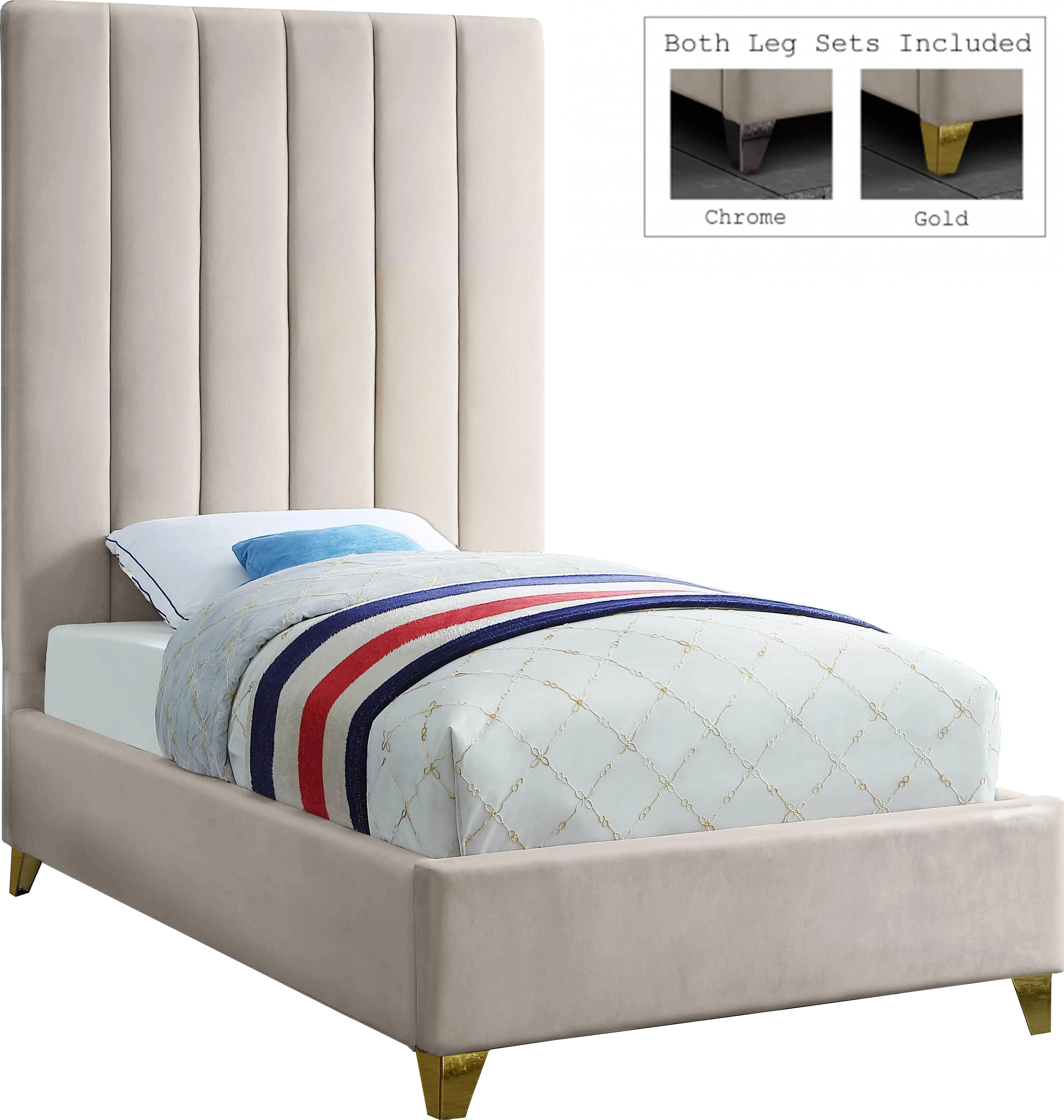 Via Cream Velvet Twin Bed