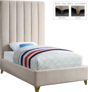 Via Cream Velvet Twin Bed