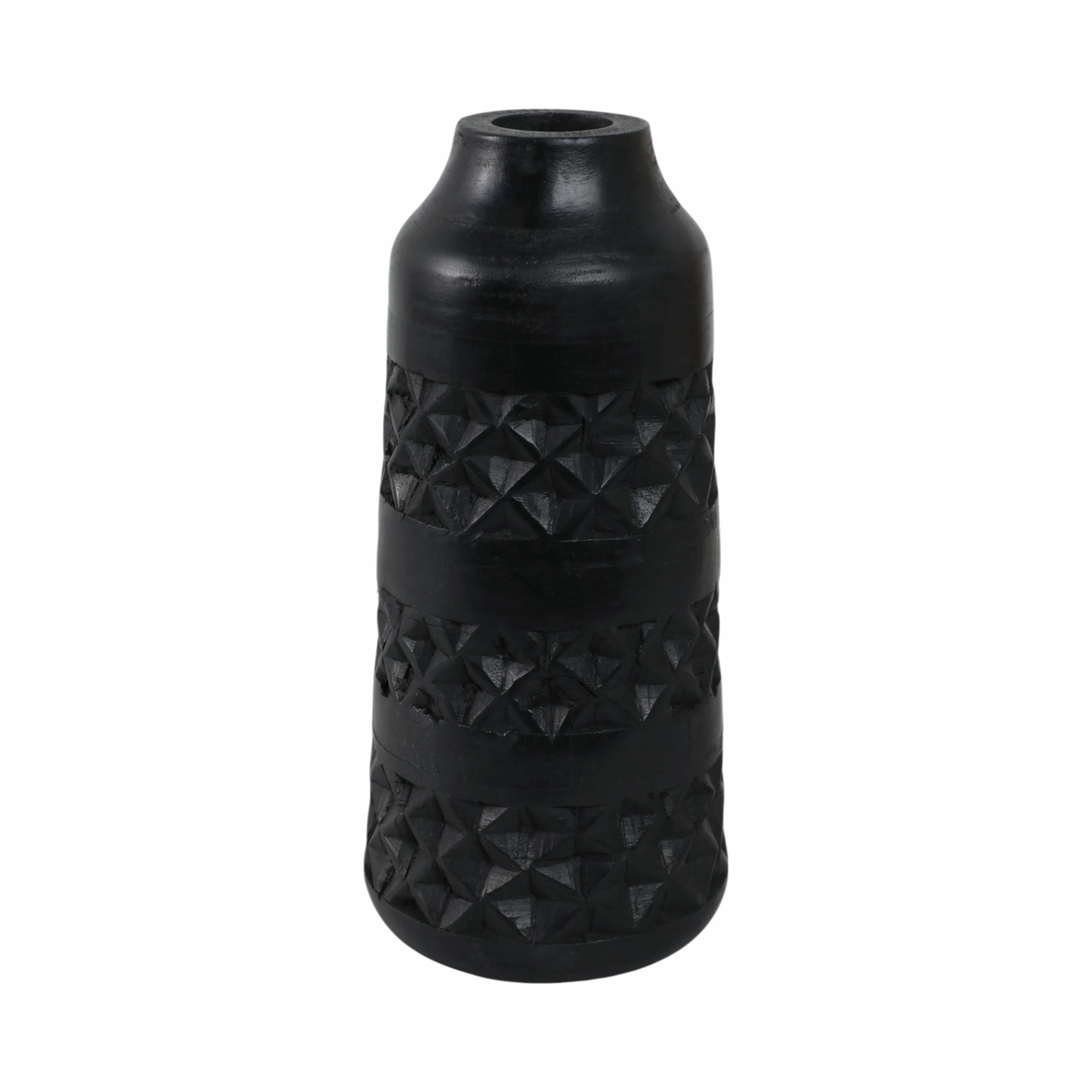 WOOD 12" STAINED VASE, BLACK