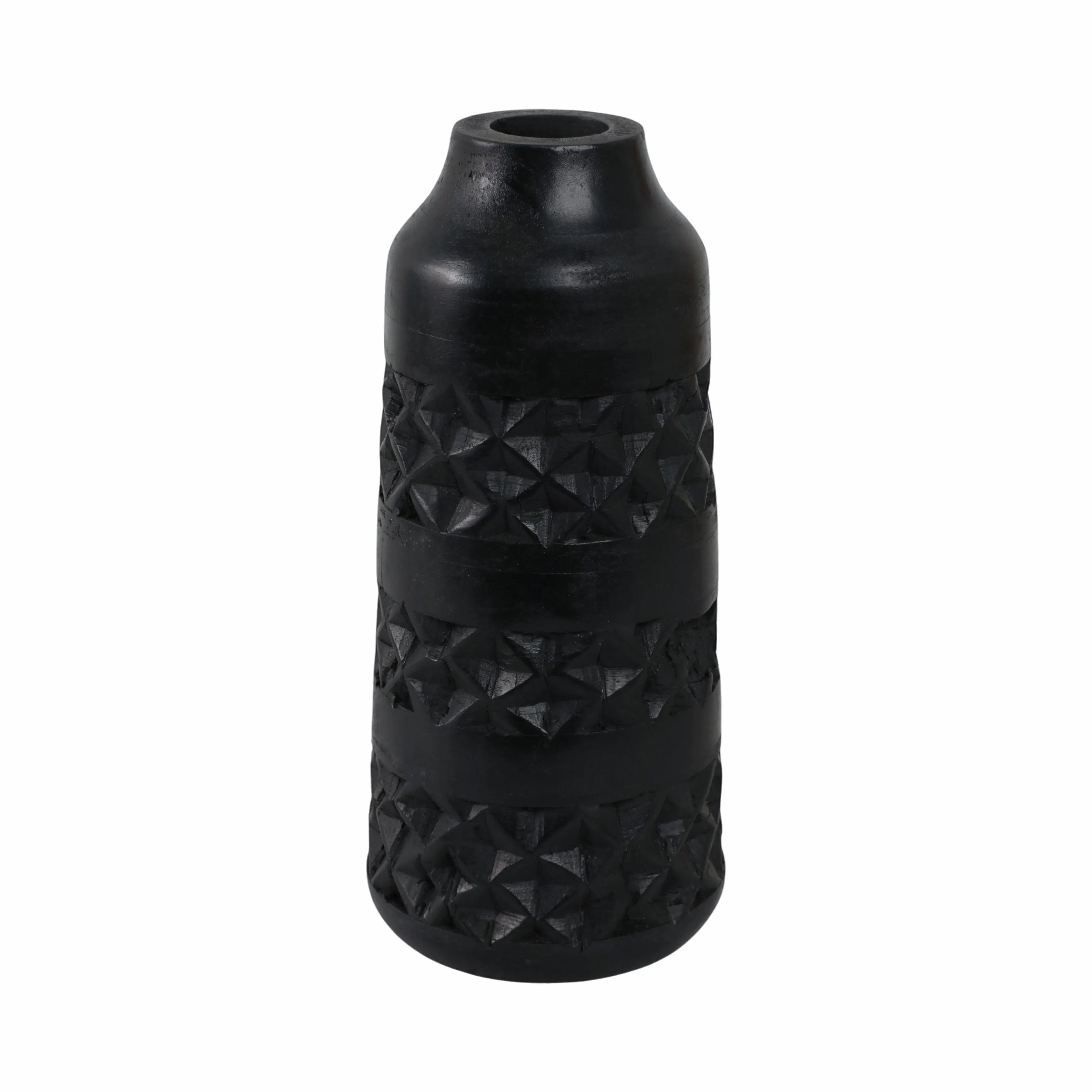 WOOD 12" STAINED VASE, BLACK