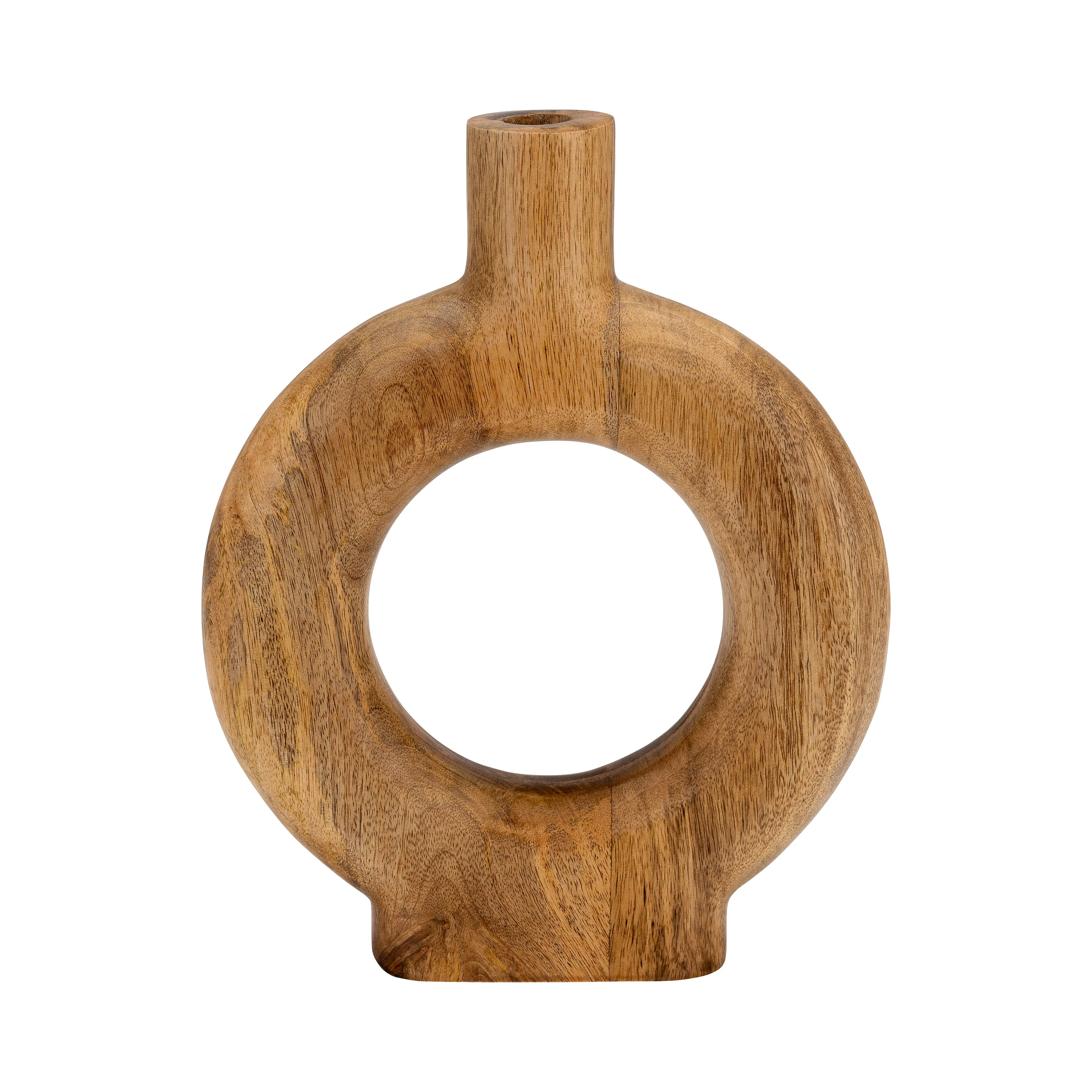 WOOD, 12"H DONUT SHAPED VASE, BROWN