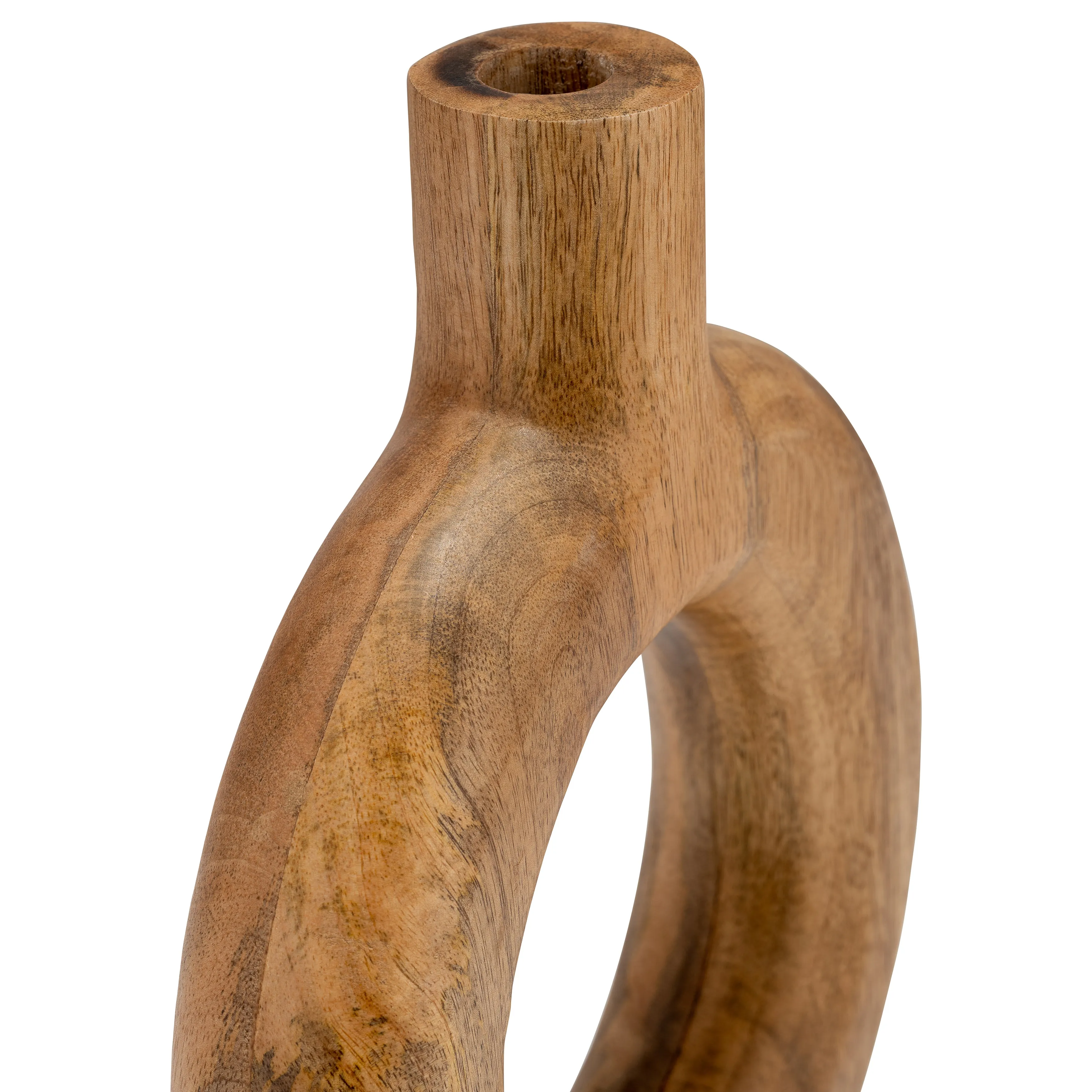 WOOD, 12"H DONUT SHAPED VASE, BROWN
