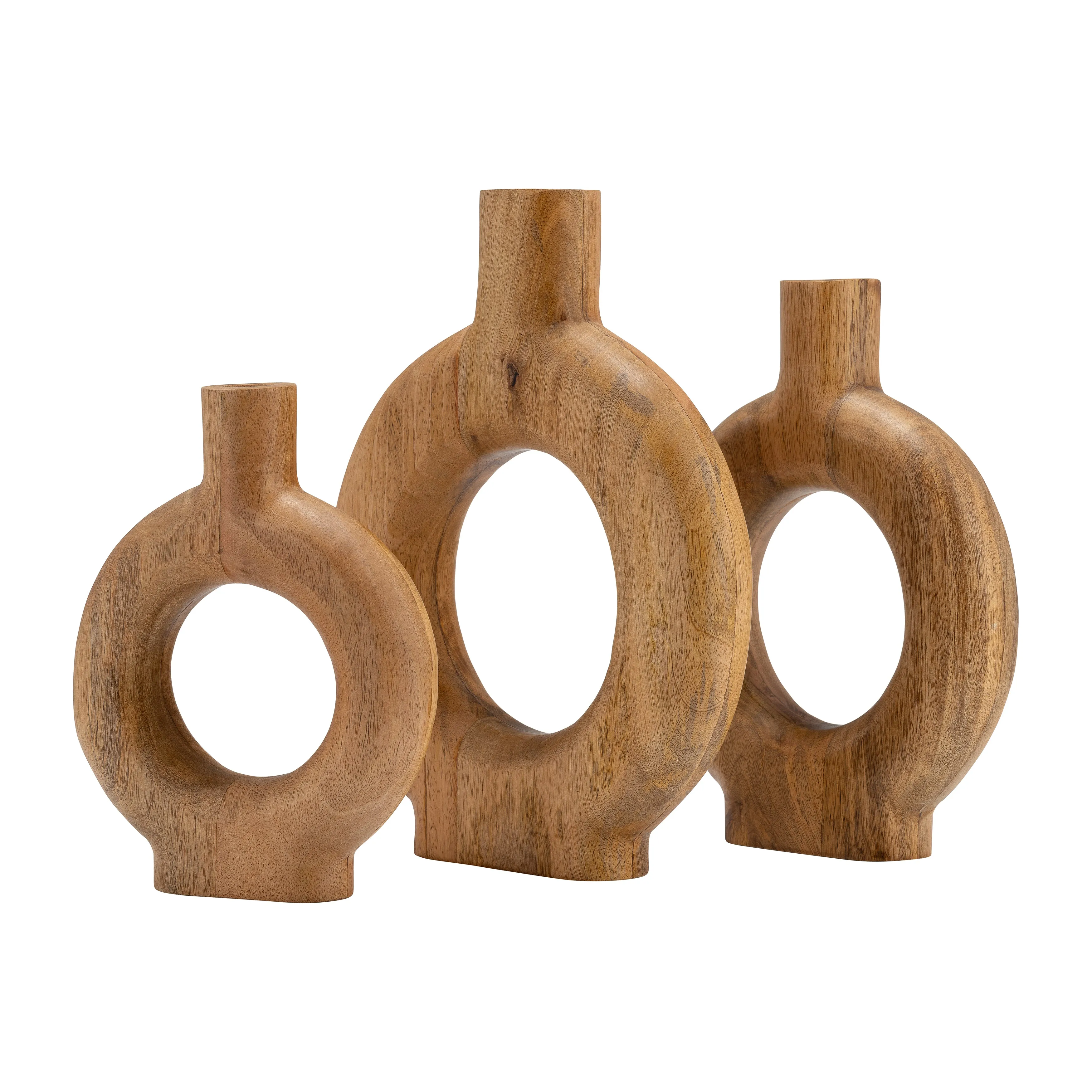 WOOD, 12"H DONUT SHAPED VASE, BROWN