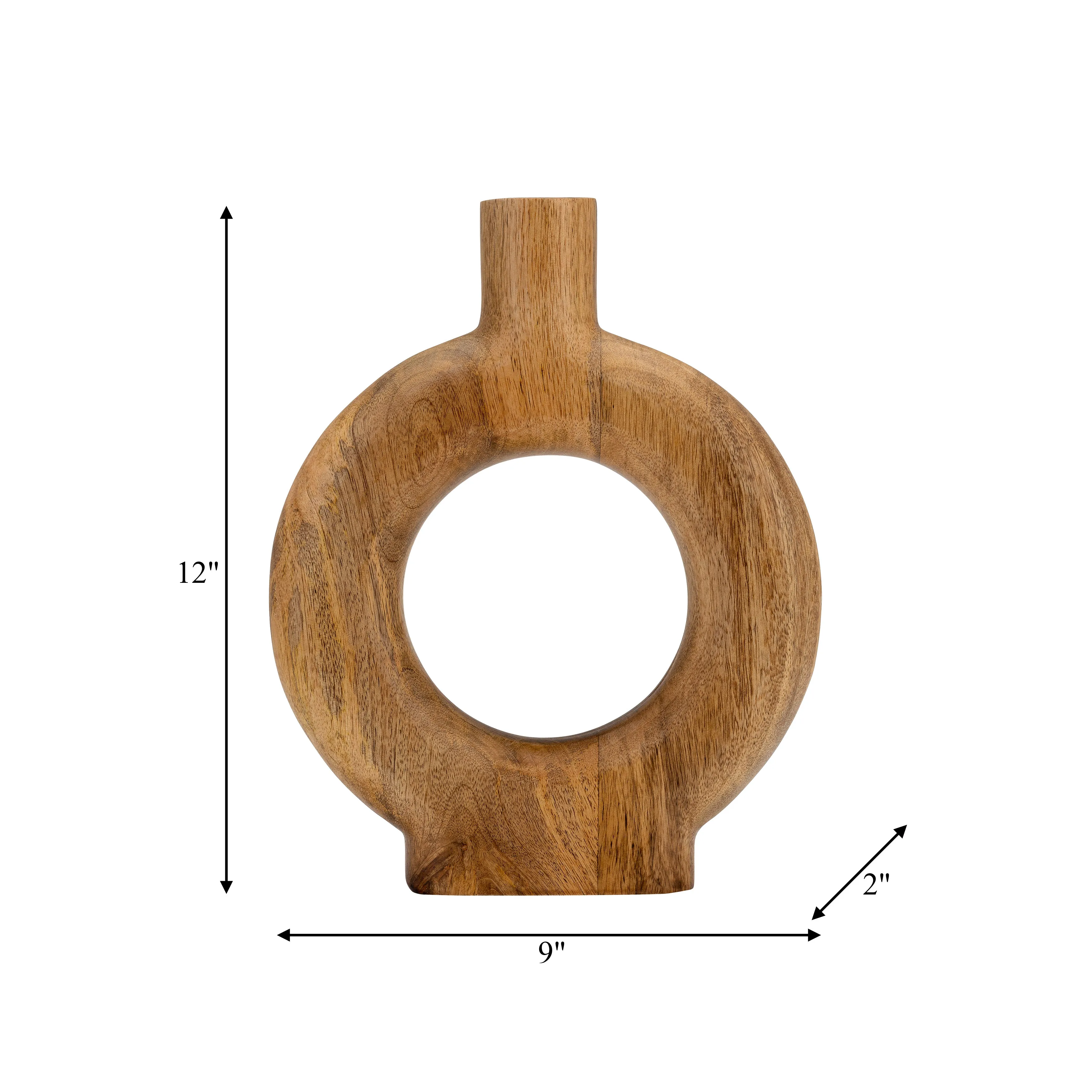 WOOD, 12"H DONUT SHAPED VASE, BROWN