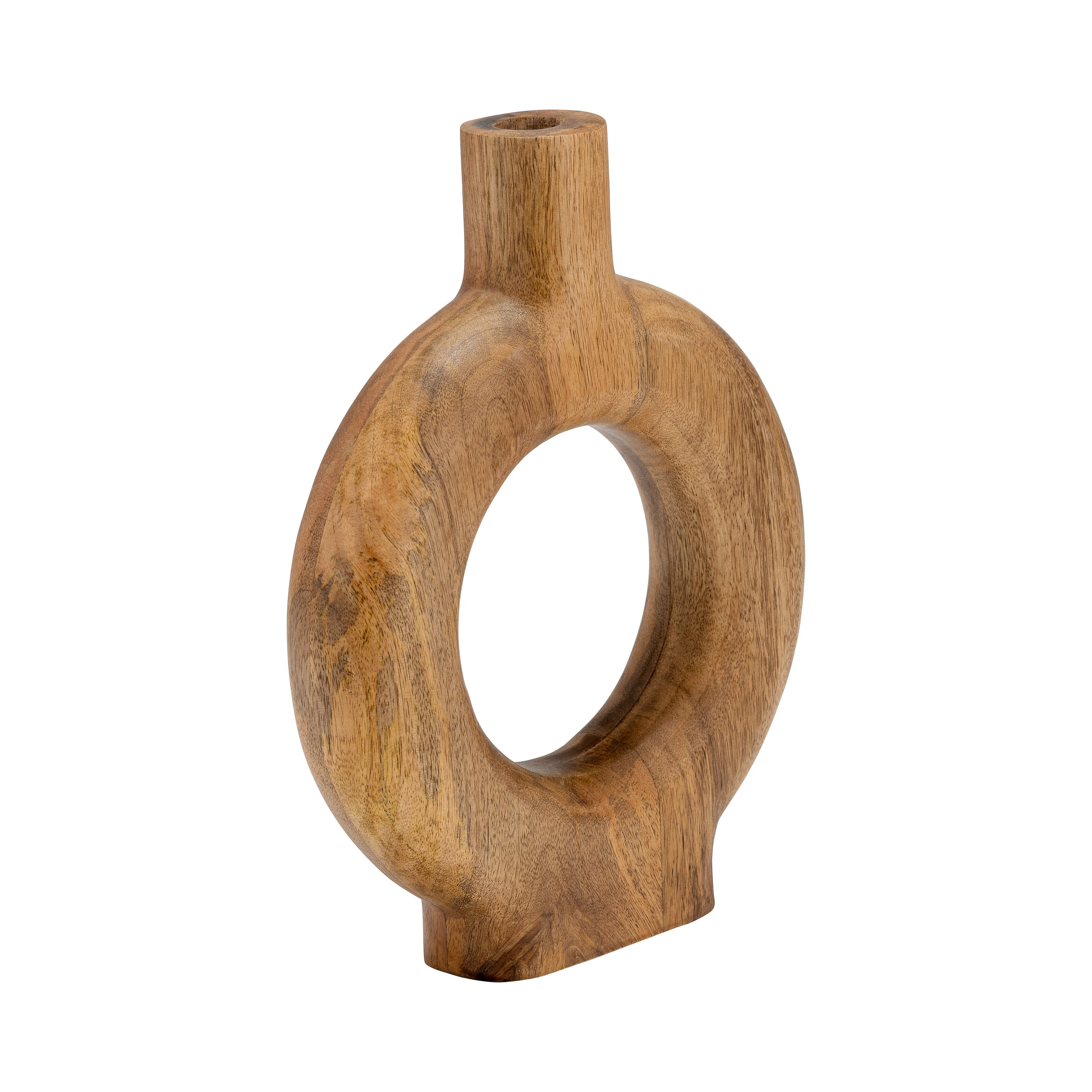 WOOD, 12"H DONUT SHAPED VASE, BROWN
