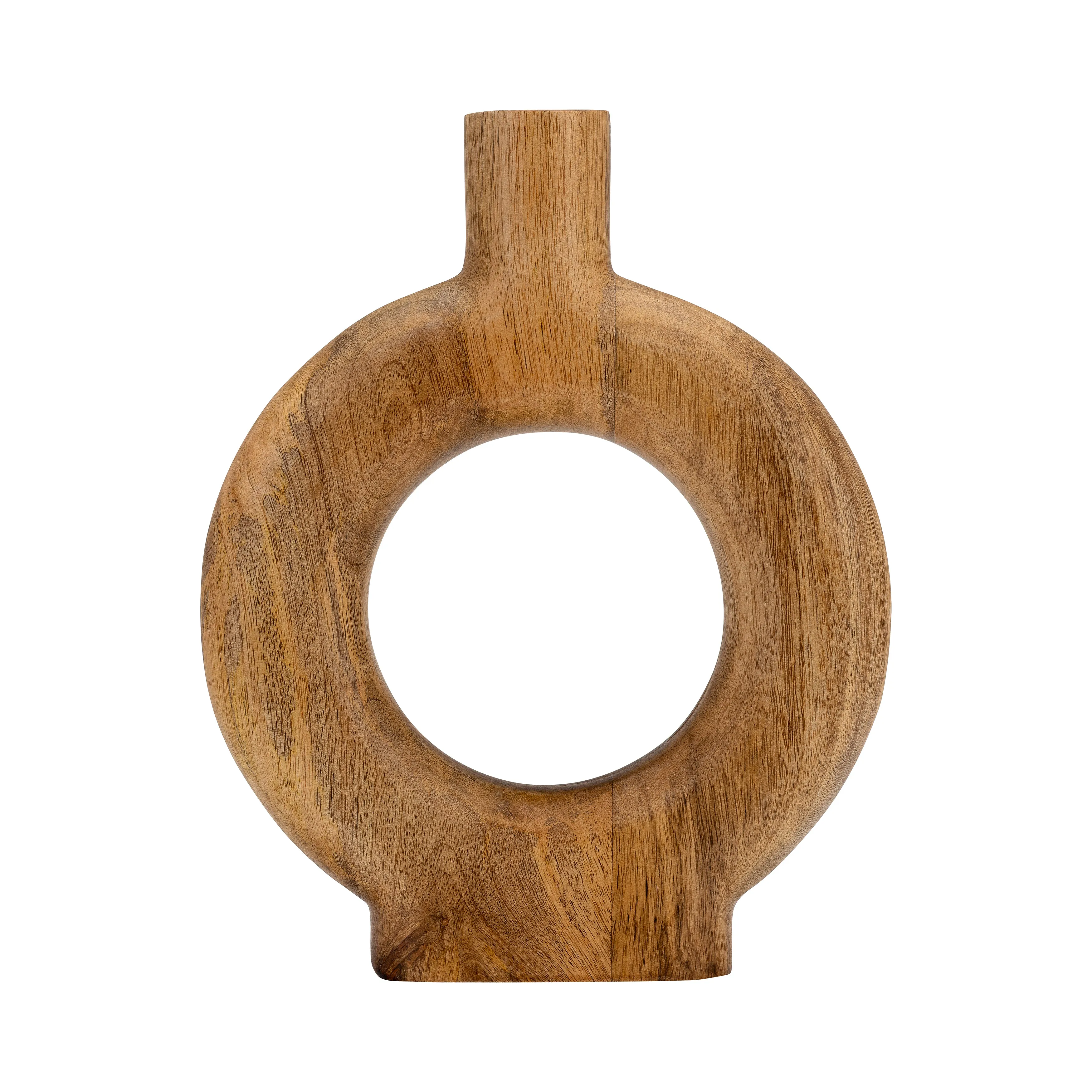 WOOD, 12"H DONUT SHAPED VASE, BROWN