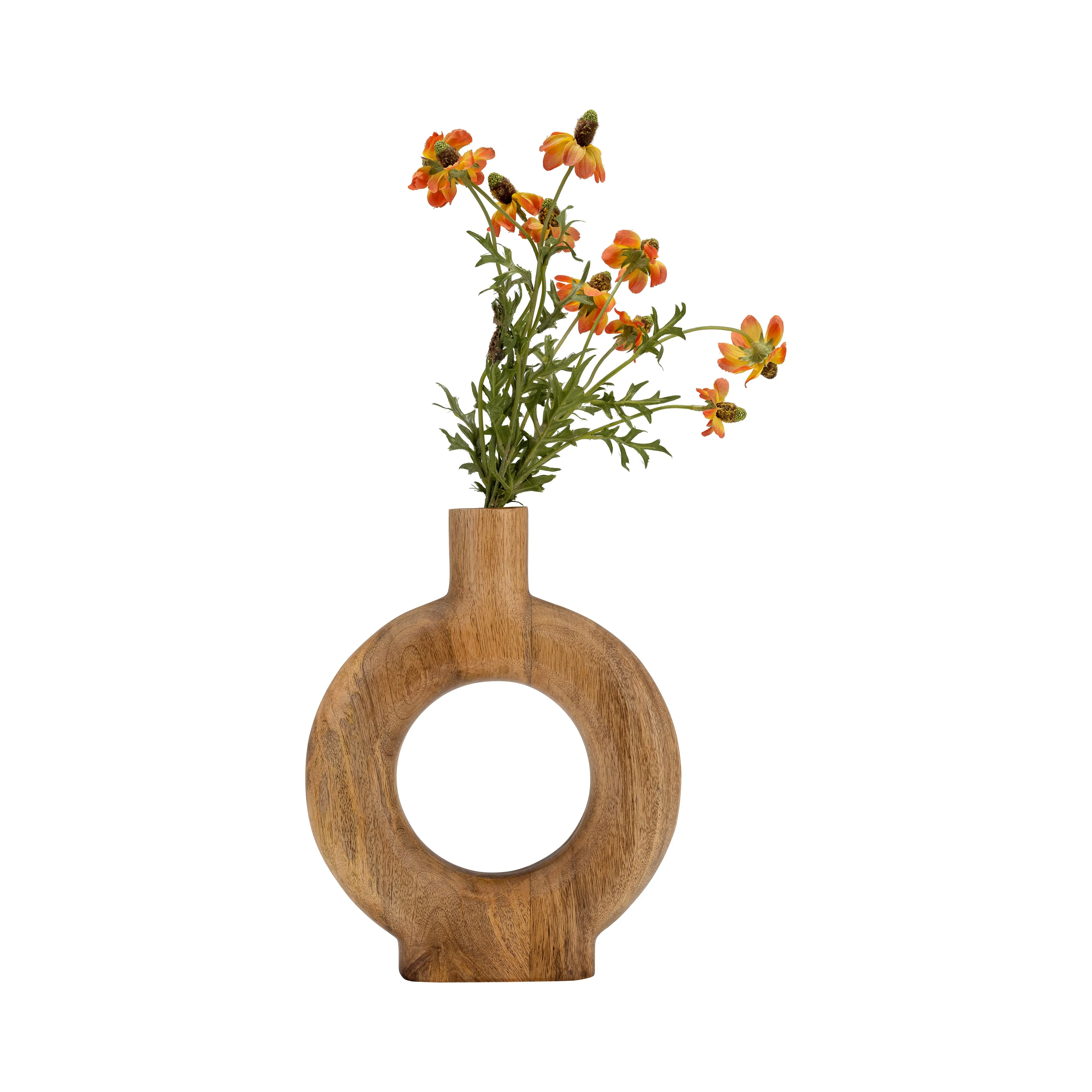 WOOD, 12"H DONUT SHAPED VASE, BROWN