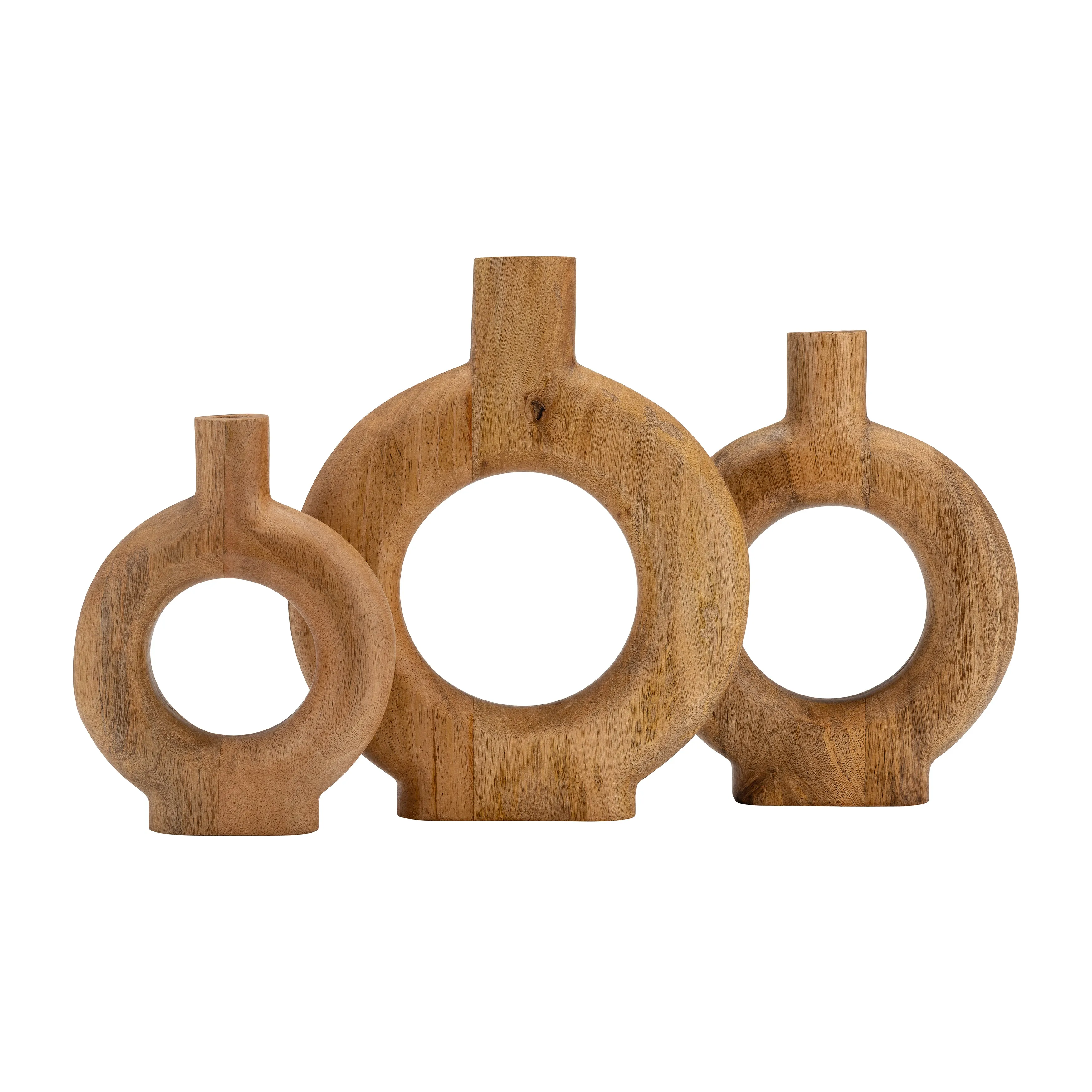 WOOD, 12"H DONUT SHAPED VASE, BROWN